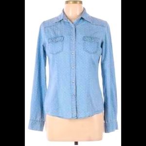 Maurices denim polka dot button down shirt